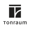 Schwarz-weißes Logo mit einem geometrischen Design, das dem Buchstaben T über dem Wort „Tonraum“ in Kleinbuchstaben ähnelt.